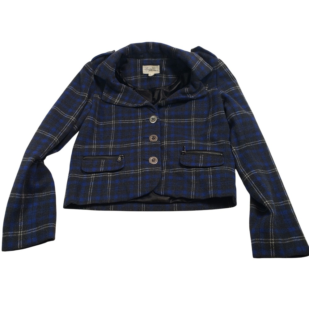 Boutique Forever 21 Women Plaid Wool Blend‎ Jacket M Blue Black